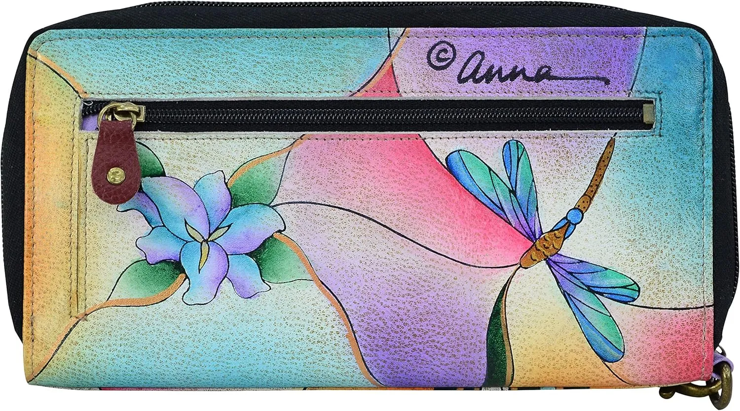 Anna by Anuschka Women's Hand Painted Leather Zip-Around Clutch Wallet
