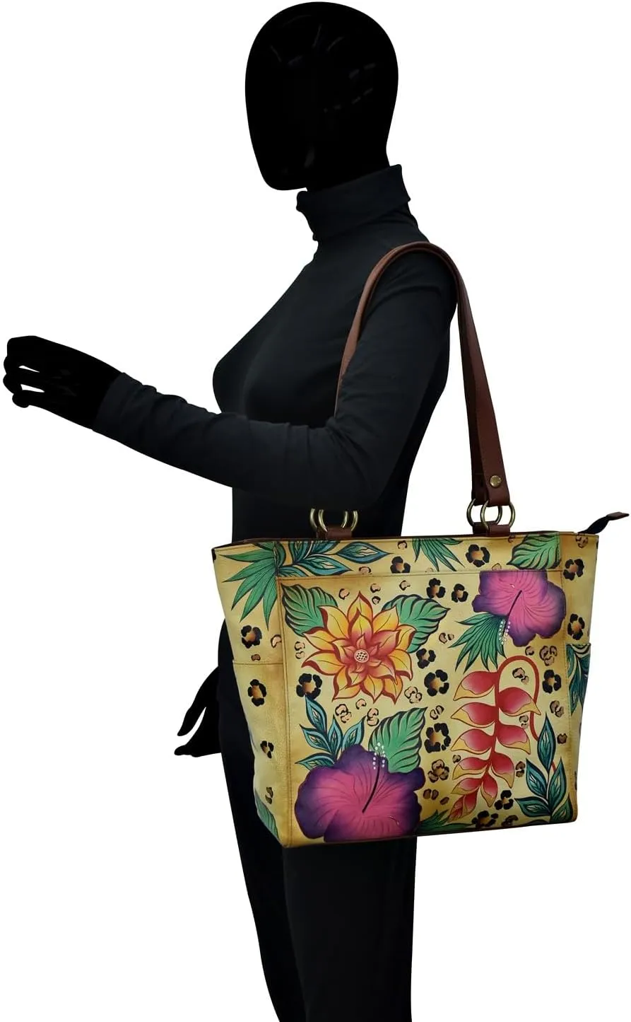 Anna by Anuschka Women's Original Genuine Leather Hand-Painted Large Shoulder Tote - Leather Handbag for Women
