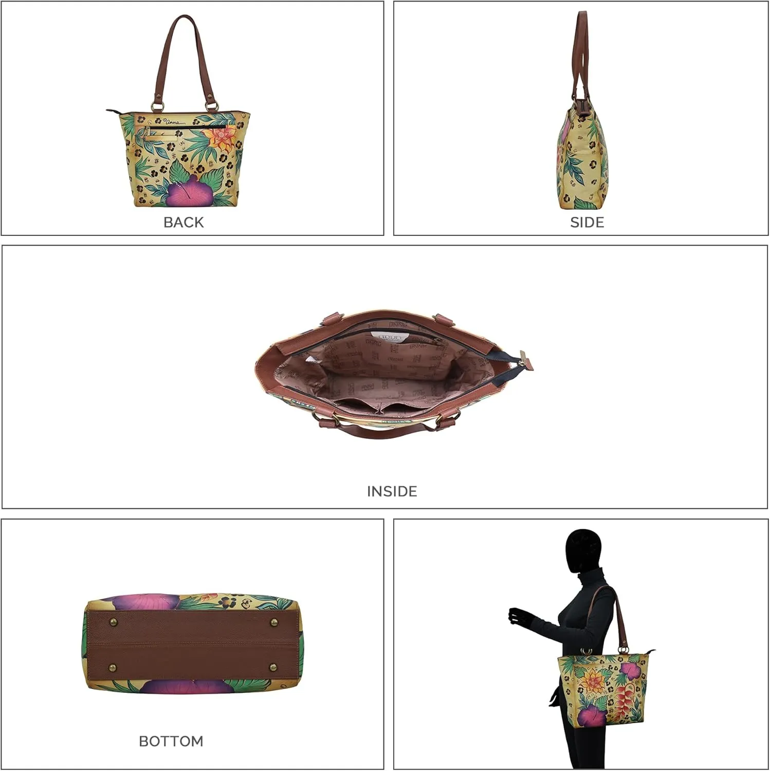 Anna by Anuschka Women's Original Genuine Leather Hand-Painted Large Shoulder Tote - Leather Handbag for Women