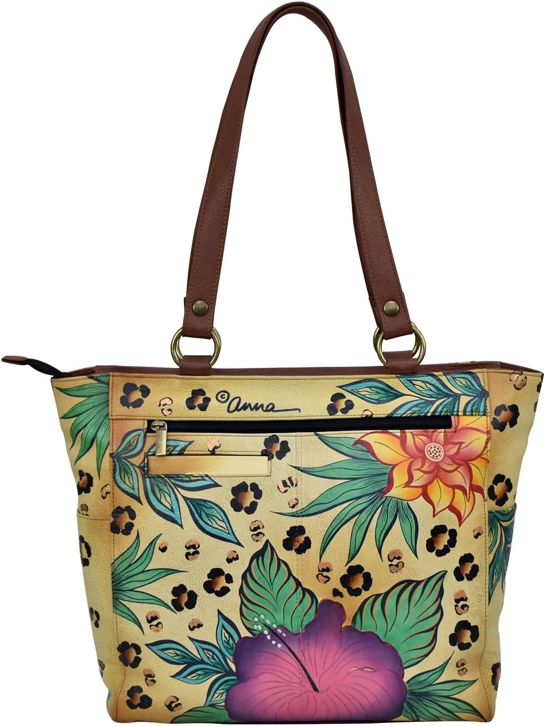 Anna by Anuschka Women's Original Genuine Leather Hand-Painted Large Shoulder Tote - Leather Handbag for Women
