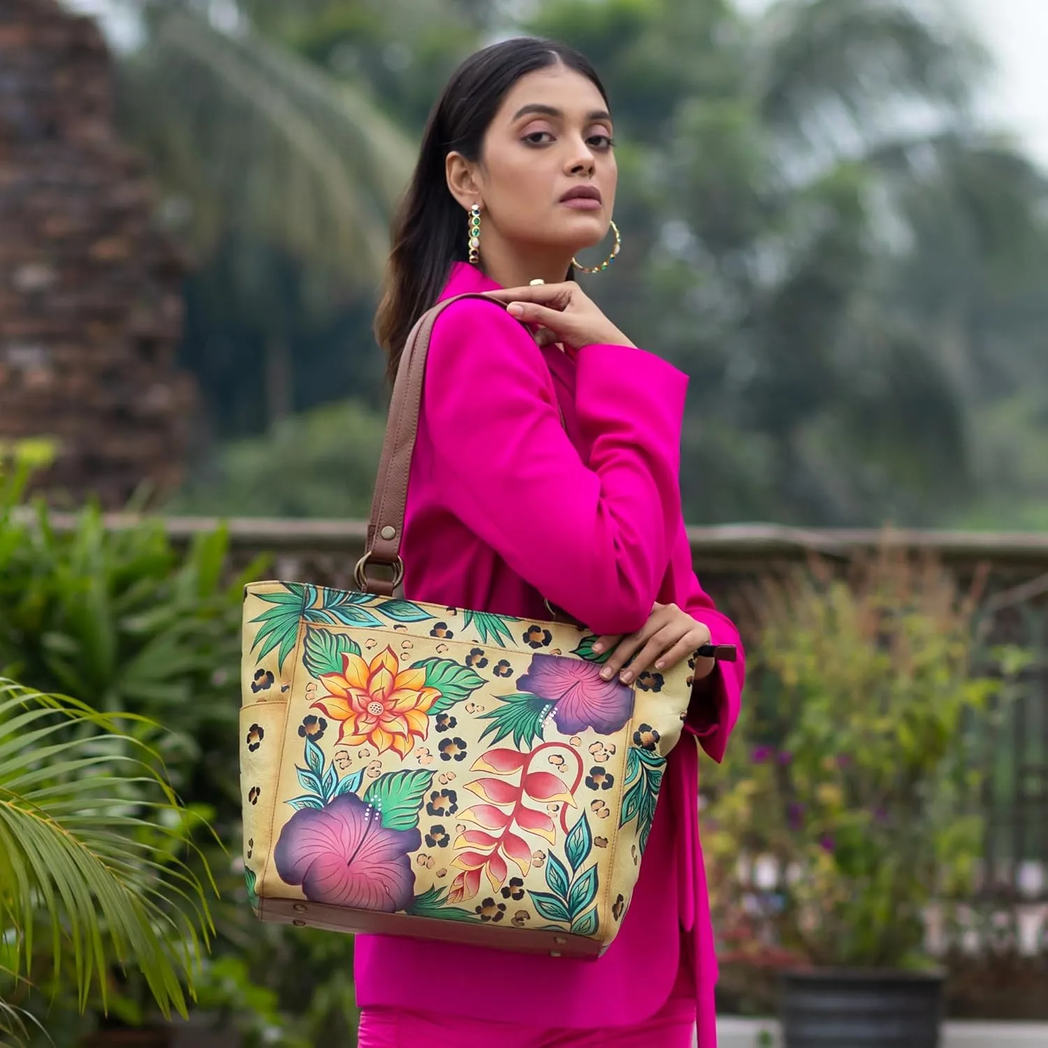 Anna by Anuschka Women's Original Genuine Leather Hand-Painted Large Shoulder Tote - Leather Handbag for Women