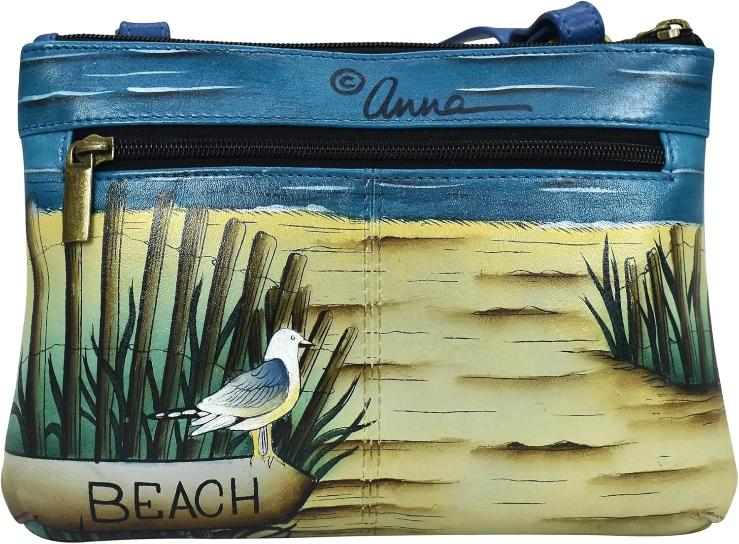 Anna by Anuschka Women's Original Genuine Leather Hand-Painted Leather Small Zip Around Crossbody - Leather Handbag for Women