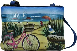 Anna by Anuschka Women's Original Genuine Leather Hand-Painted Leather Small Zip Around Crossbody - Leather Handbag for Women