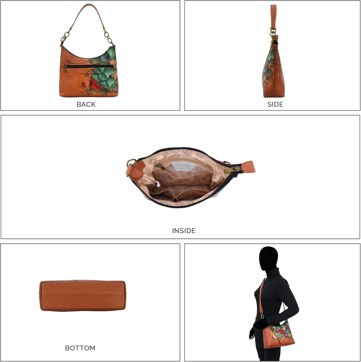 Anna by Anuschka Women's Original Hand-Painted Genuine Leather Hobo Shoulder Bag