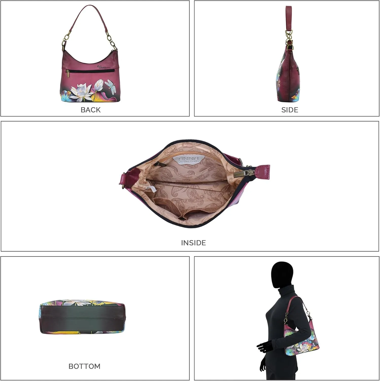 Anna by Anuschka Women's Original Hand-Painted Genuine Leather Hobo Shoulder Bag