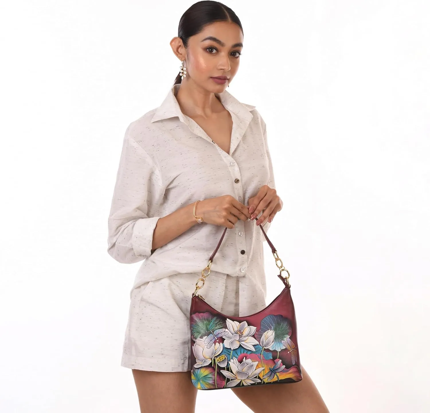 Anna by Anuschka Women's Original Hand-Painted Genuine Leather Hobo Shoulder Bag