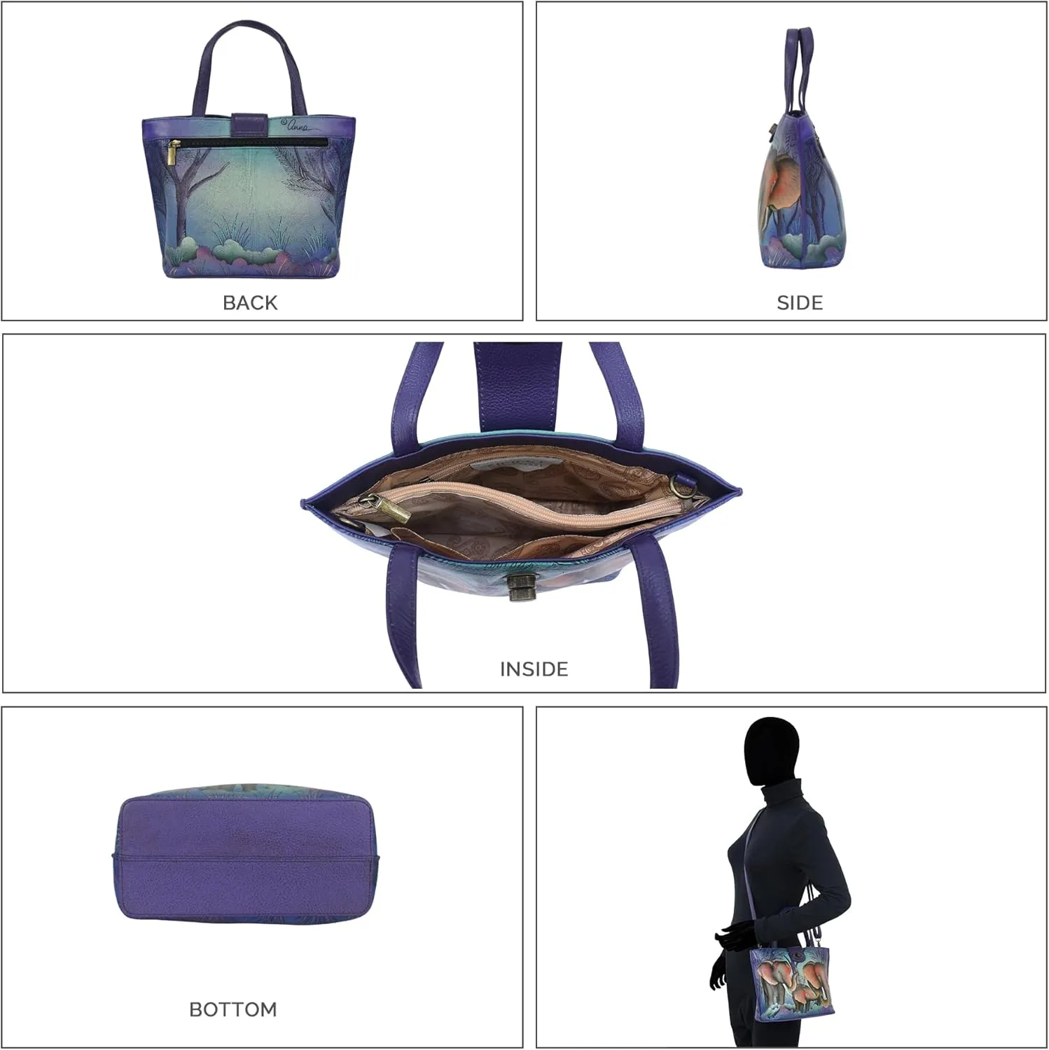 Anna by Anuschka Women’s Original Leather Hand-Painted Medium Tote with Loop and Turn Lock