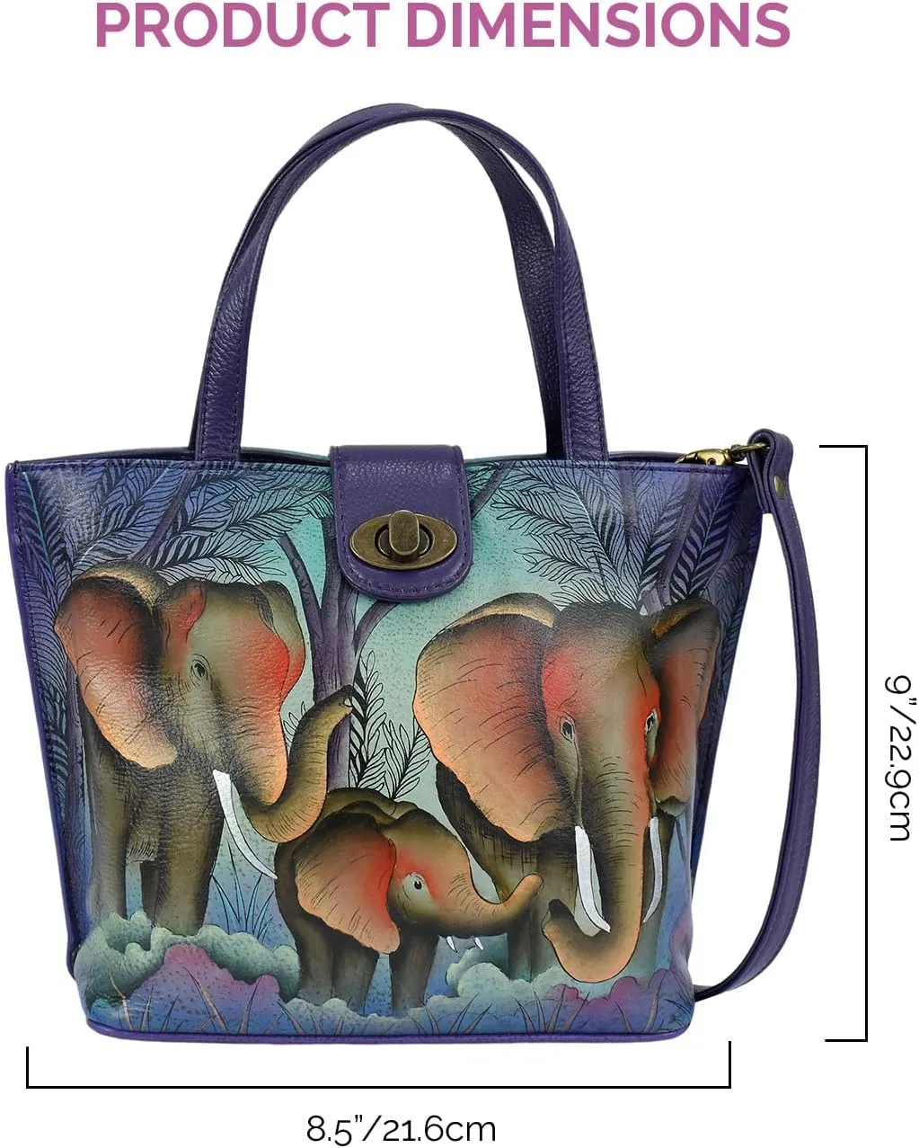 Anna by Anuschka Women’s Original Leather Hand-Painted Medium Tote with Loop and Turn Lock