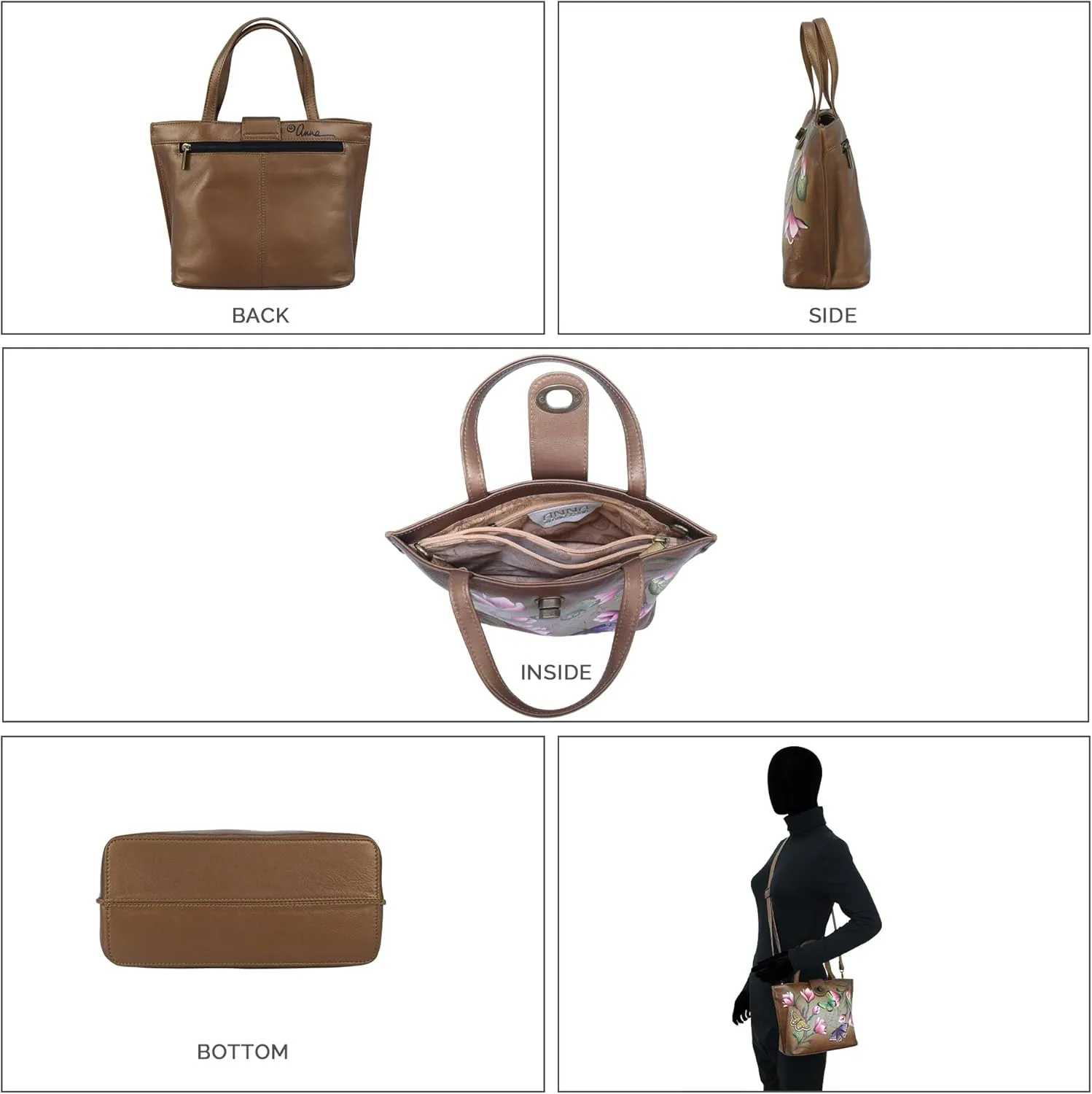 Anna by Anuschka Women’s Original Leather Hand-Painted Medium Tote with Loop and Turn Lock