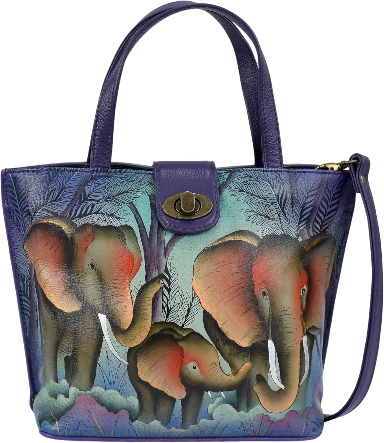 Anna by Anuschka Women’s Original Leather Hand-Painted Medium Tote with Loop and Turn Lock