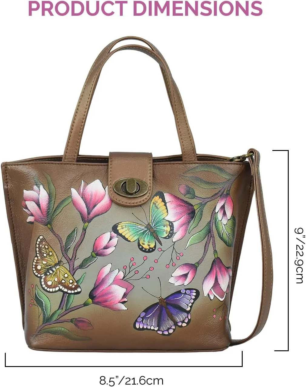 Anna by Anuschka Women’s Original Leather Hand-Painted Medium Tote with Loop and Turn Lock