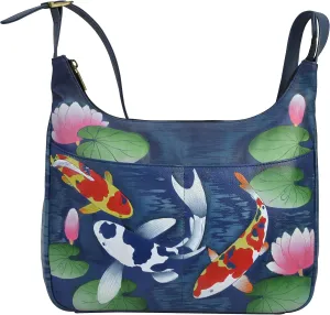 Anna by Anuschka Women's Women s Genuine Leather Medium Shopper Bag, Koi Fish Blue, One Size US