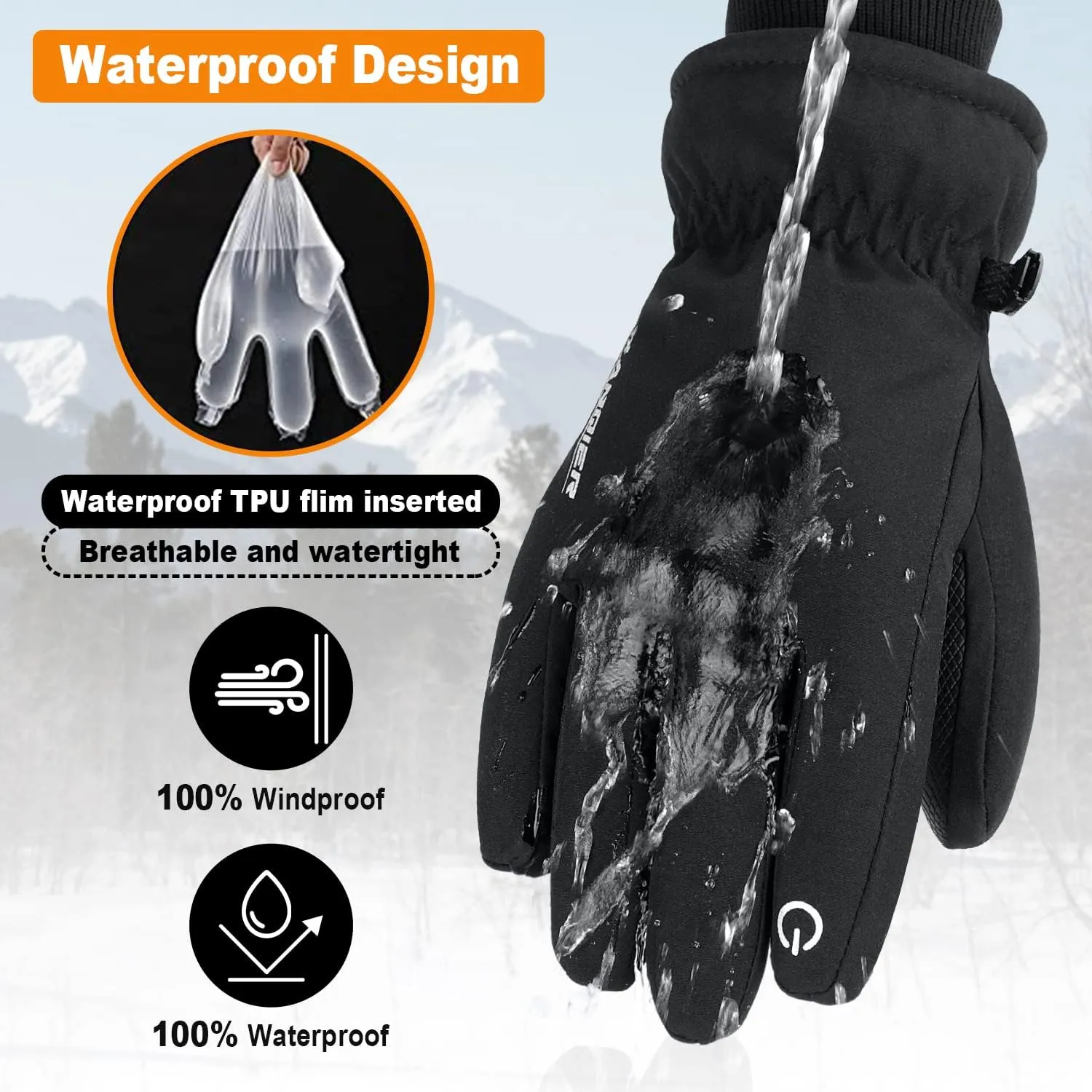 anqier Winter Gloves -30℉ Waterproof Windproof Thermal Touchscreen Gloves for Ski Hiking Running Men and Women