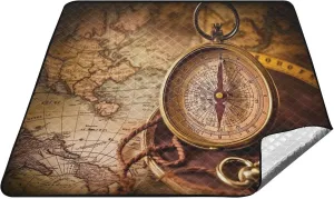 Antique Compass Map Camping Blanket,Lightweight Waterproof Sandproof Beach Blanket Foldable Blankets for Outdoors Travel Picnics Beach 78 x 78 Inches