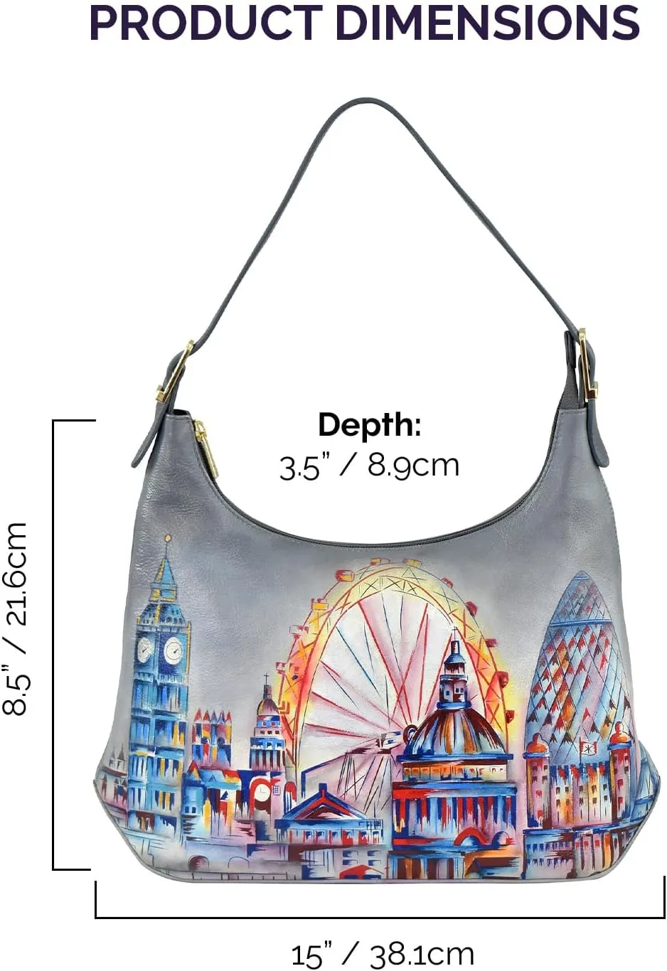 Anuschka Women’s Original Genuine Leather Hand-Painted Slim Shoulder Hobo - Leather Handbag with Zip Entry, Multiple Pockets