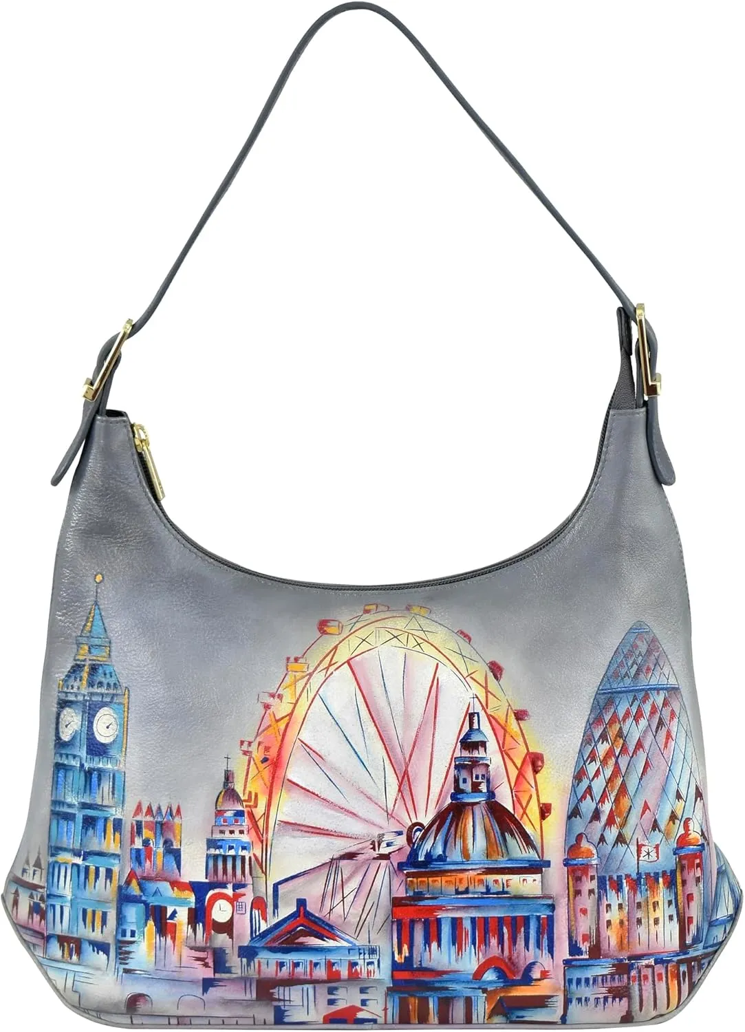 Anuschka Women’s Original Genuine Leather Hand-Painted Slim Shoulder Hobo - Leather Handbag with Zip Entry, Multiple Pockets