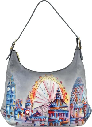 Anuschka Women’s Original Genuine Leather Hand-Painted Slim Shoulder Hobo - Leather Handbag with Zip Entry, Multiple Pockets