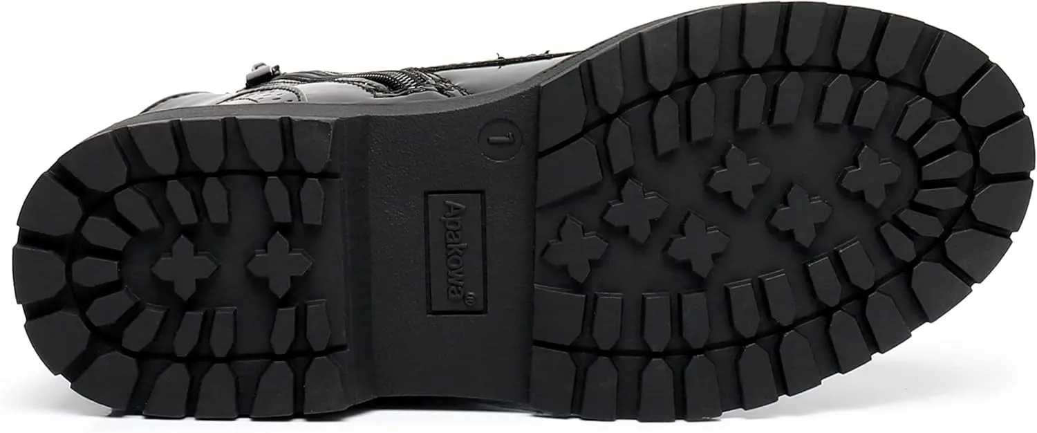 Apakowa Gilrs Combat Boots Side Zipper Ankle Booties (Toddler/Little Kid/Big Kid)