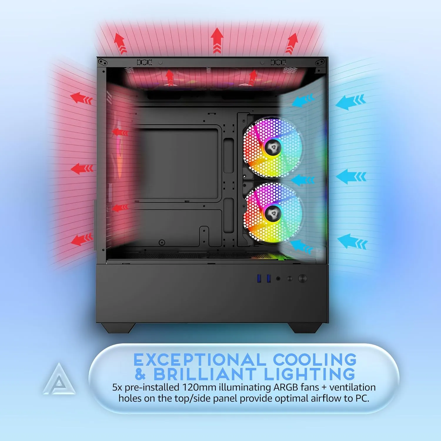 Apevia Phantom-MESH-BK Phantom Micro-ATX Dual-Chamber Mesh Gaming PC Case w/ 5X 120mm ARGB Fans, 366 RGB Modes, Mesh Airflow Performance Front Panel, 240mm Radiator Support, 2X USB3.0, HD Audio, Black