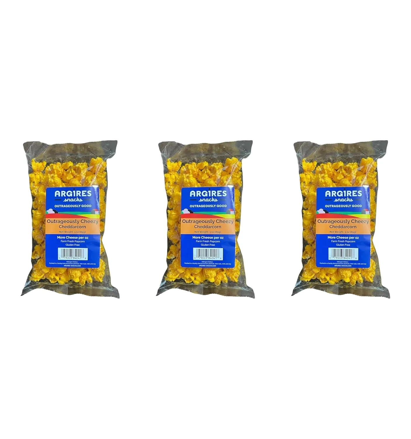 Argires Chicago 3 pack Gourmet Cheddar Cheese Popcorn 3 oz Bags - Chicago Snack House