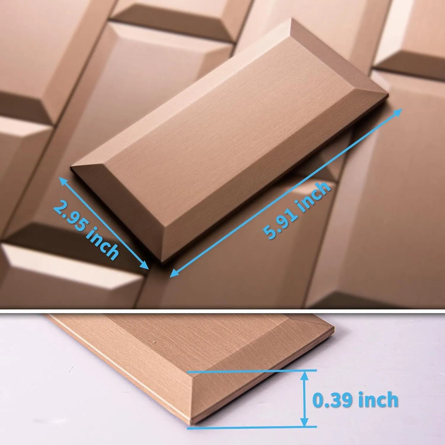 Art3d 100 Pcs Peel and Stick Backsplash Tiles, 3D Textured Metal Stick On Subway Wall Tiles for Kitchen Back Splashes, Bathroom, Laundry Room, 3 x 6 Inch, Copper
