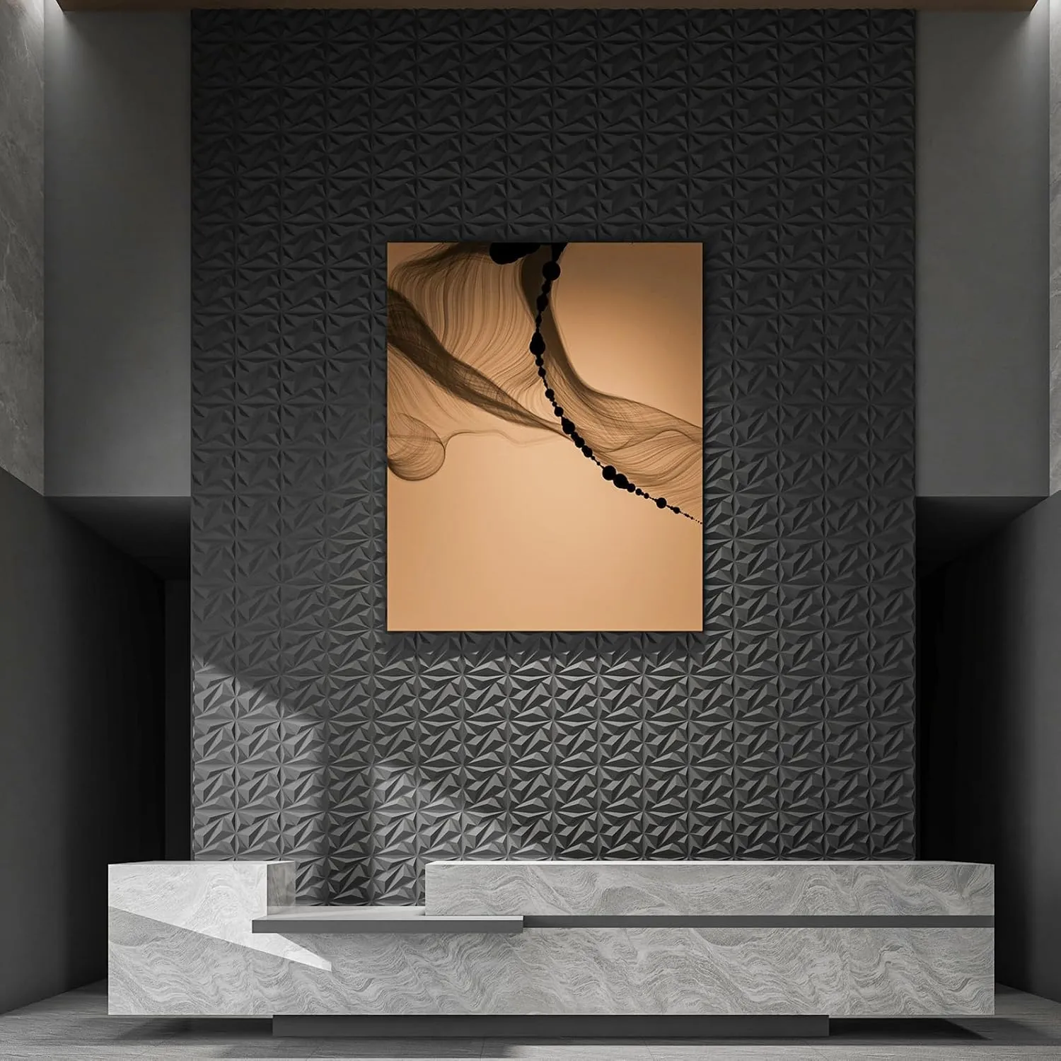 Art3dwallpanels 33 Pack 3D Wall Panel Diamond for Interior Wall Décor, PVC Flower Textured Wall Panels for Living Room Lobby Bedroom Hotel Office, Black, 12''x12'' Cover 32.Sq.Ft.