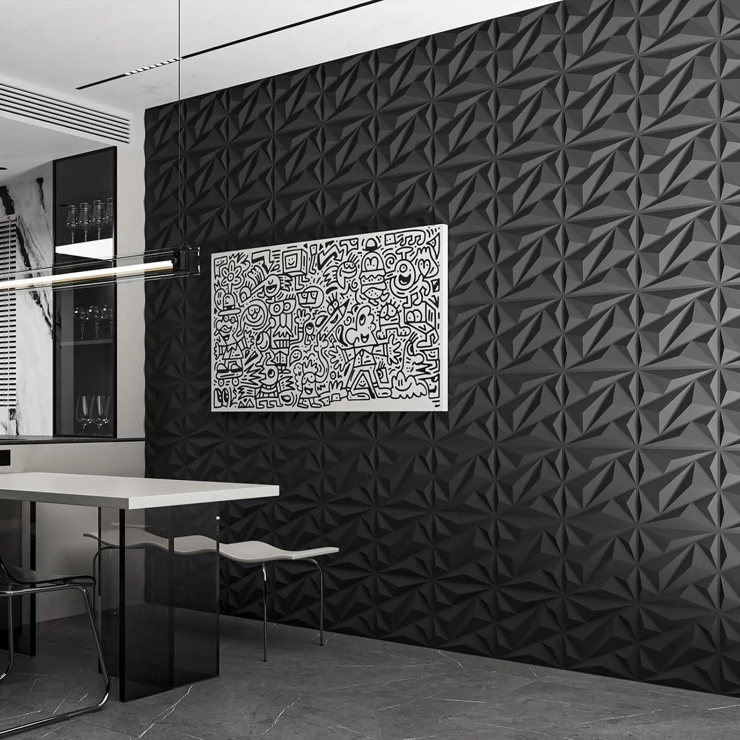 Art3dwallpanels 33 Pack 3D Wall Panel Diamond for Interior Wall Décor, PVC Flower Textured Wall Panels for Living Room Lobby Bedroom Hotel Office, Black, 12''x12'' Cover 32.Sq.Ft.