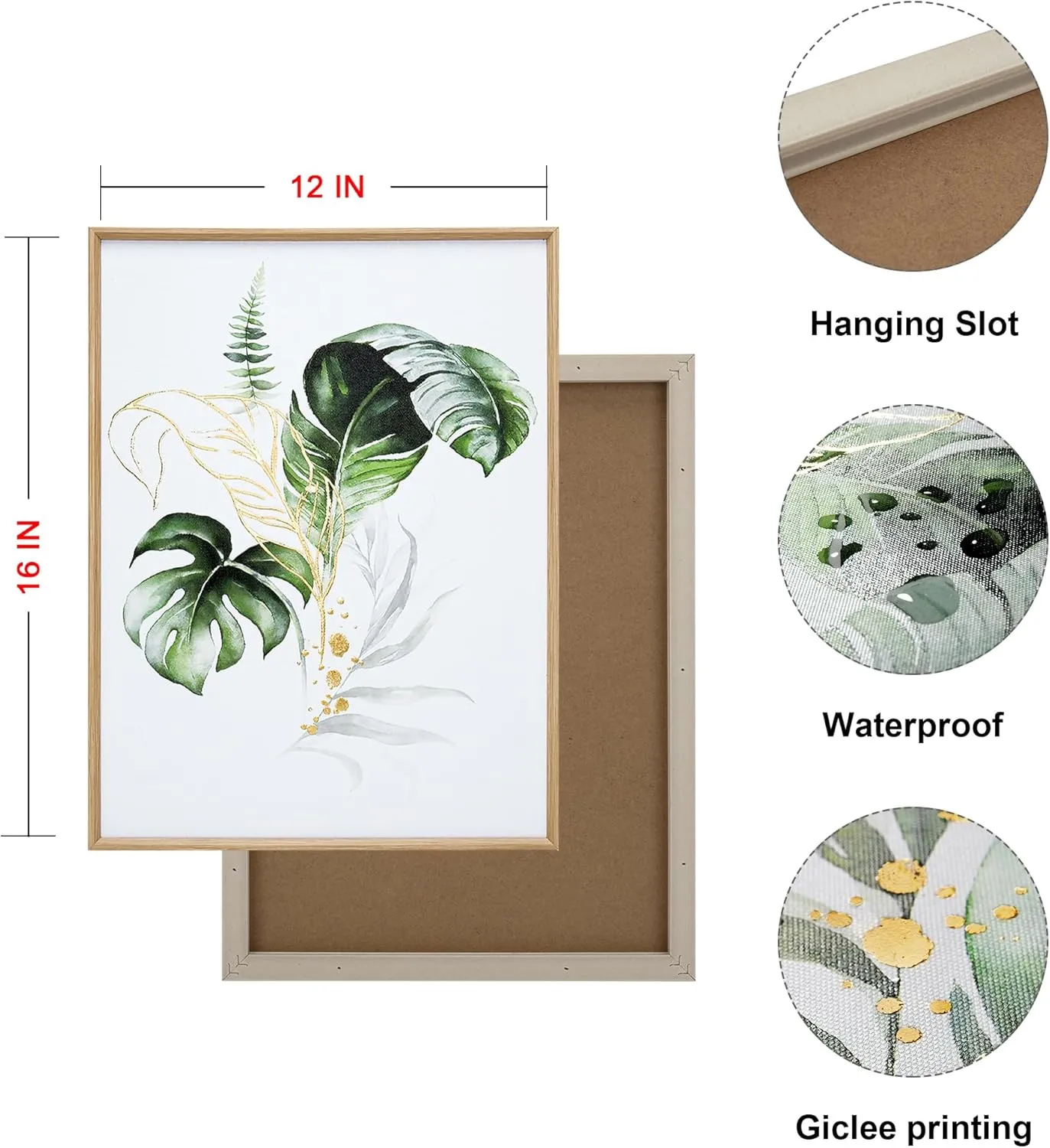 ArtbyHannah Bathroom Framed Wall Art, Botanical Canvas Paintings Wall Decor with Green and Gold Glided Textured Modern Nature Pictures Plant Prints for Living Room Bedroom (12x16 Inch, Set of 3)