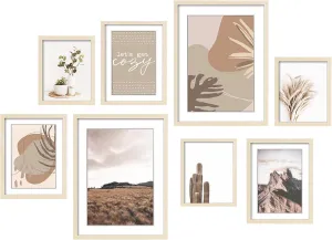 ArtbyHannah Gallery Wall Frame Set for Stairway, Neutral Wood Picture Frames Collage Wall Decor for Living Room, Entry, 8 Pack Assorted Size-11"x14", 8"x10", 6"x8"