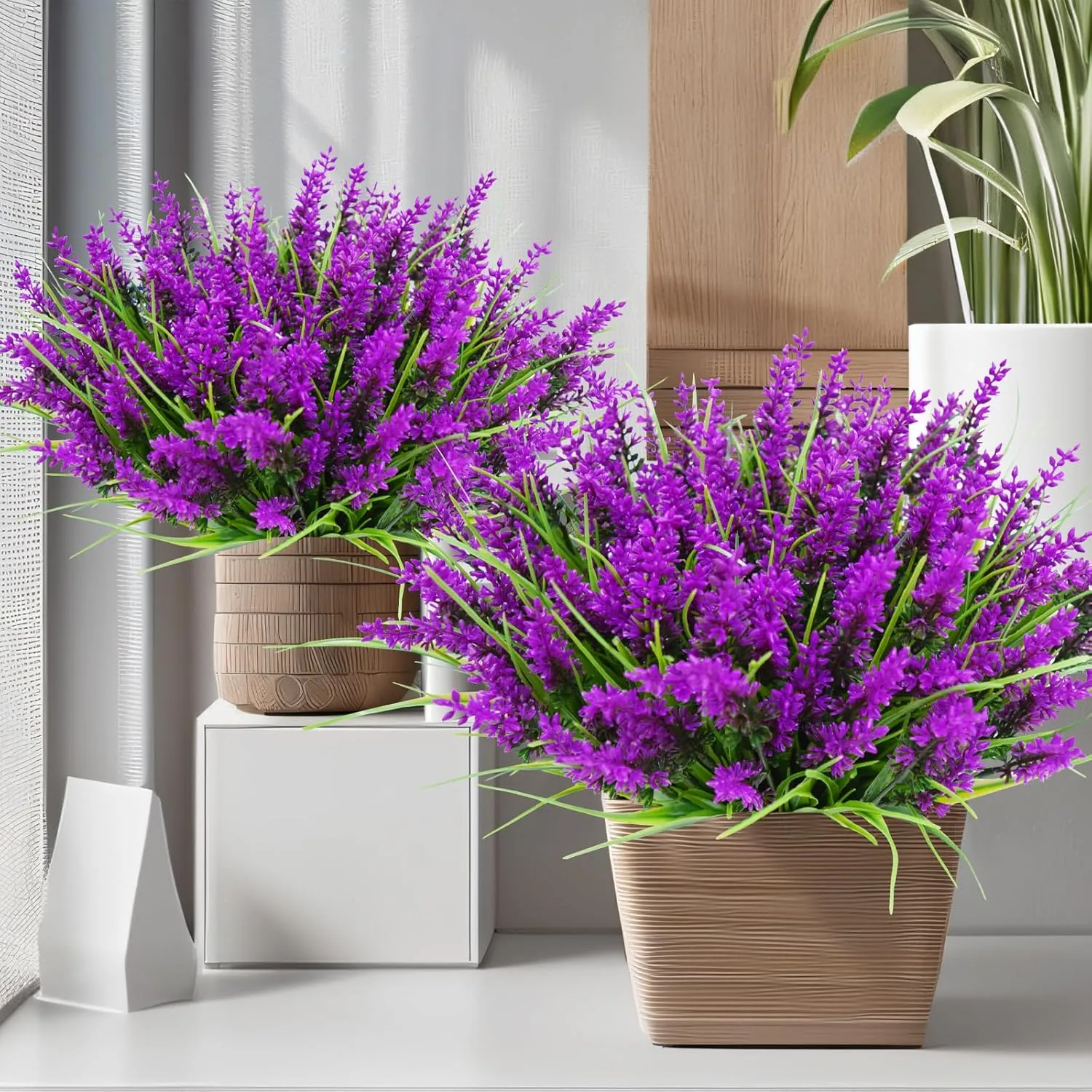 Artificial Flowers for Outdoors 20 Bundles Faux Lavender UV Resistant Fake Summer Monkey Grass Plants Plastic Greenery Shrubs for Indoor Outside Planter Porch Garden Window Box Decorations, Lotus