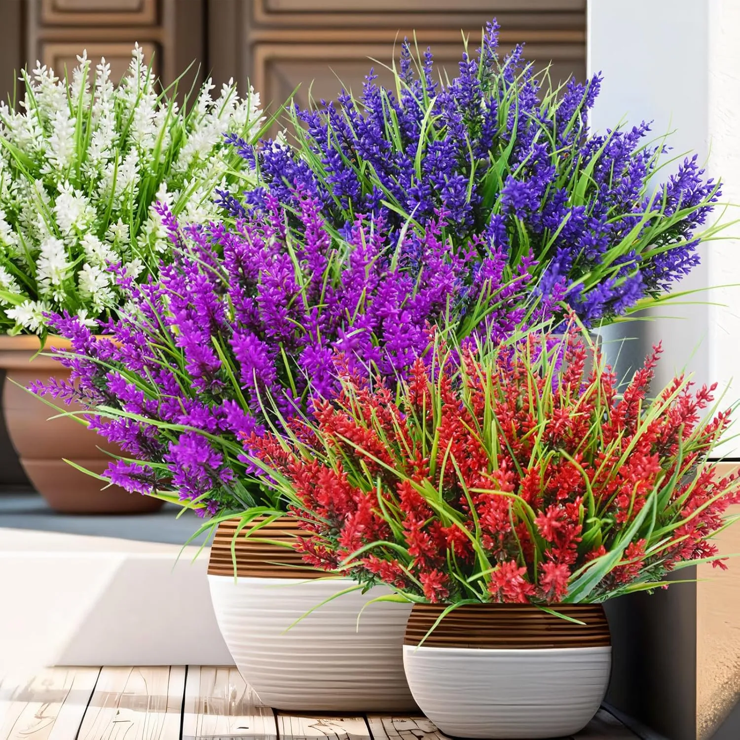 Artificial Flowers for Outdoors 20 Bundles Faux Lavender UV Resistant Fake Summer Monkey Grass Plants Plastic Greenery Shrubs for Indoor Outside Planter Porch Garden Window Box Decorations, Lotus
