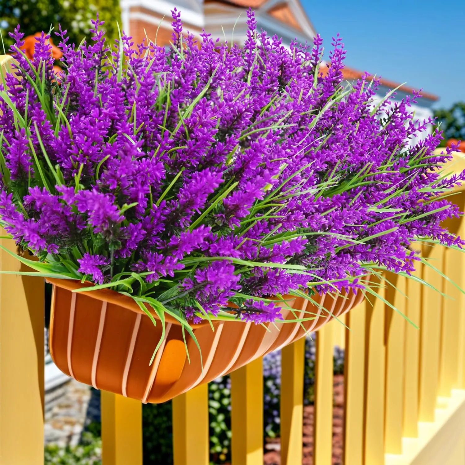Artificial Flowers for Outdoors 20 Bundles Faux Lavender UV Resistant Fake Summer Monkey Grass Plants Plastic Greenery Shrubs for Indoor Outside Planter Porch Garden Window Box Decorations, Lotus