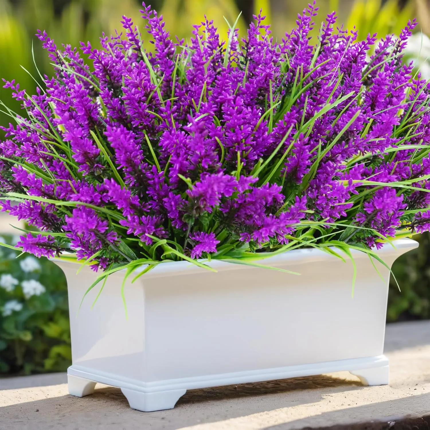 Artificial Flowers for Outdoors 20 Bundles Faux Lavender UV Resistant Fake Summer Monkey Grass Plants Plastic Greenery Shrubs for Indoor Outside Planter Porch Garden Window Box Decorations, Lotus