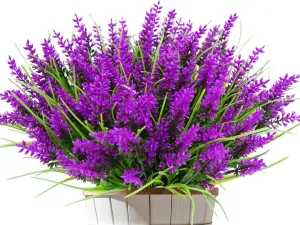 Artificial Flowers for Outdoors 20 Bundles Faux Lavender UV Resistant Fake Summer Monkey Grass Plants Plastic Greenery Shrubs for Indoor Outside Planter Porch Garden Window Box Decorations, Lotus