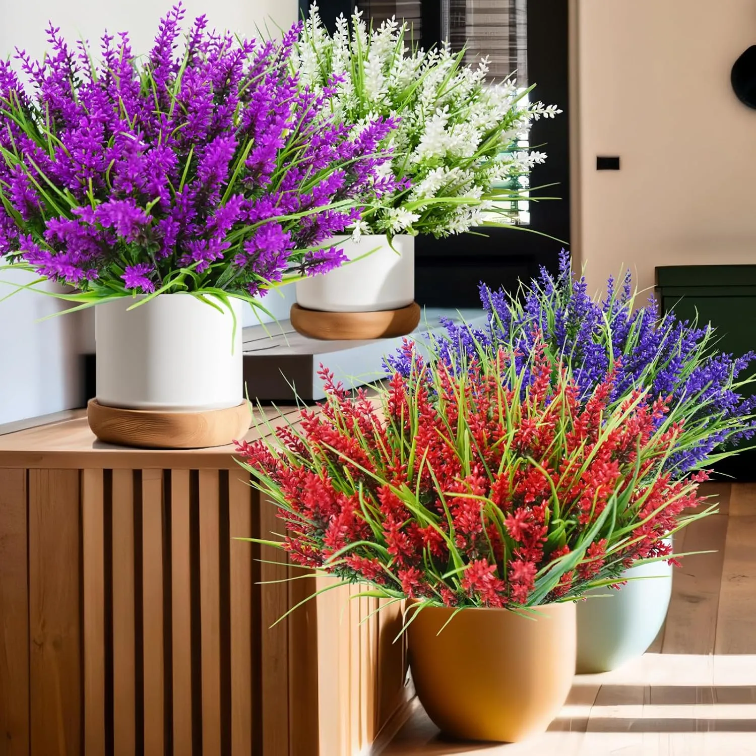 Artificial Flowers for Outdoors 20 Bundles Faux Lavender UV Resistant Fake Summer Monkey Grass Plants Plastic Greenery Shrubs for Indoor Outside Planter Porch Garden Window Box Decorations, Lotus