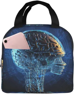 Artificial Intelligence Brain print Lunch Bag Portable Insulated Reusable Tote Bag Lunch Box For Work Camping Travel Picnic