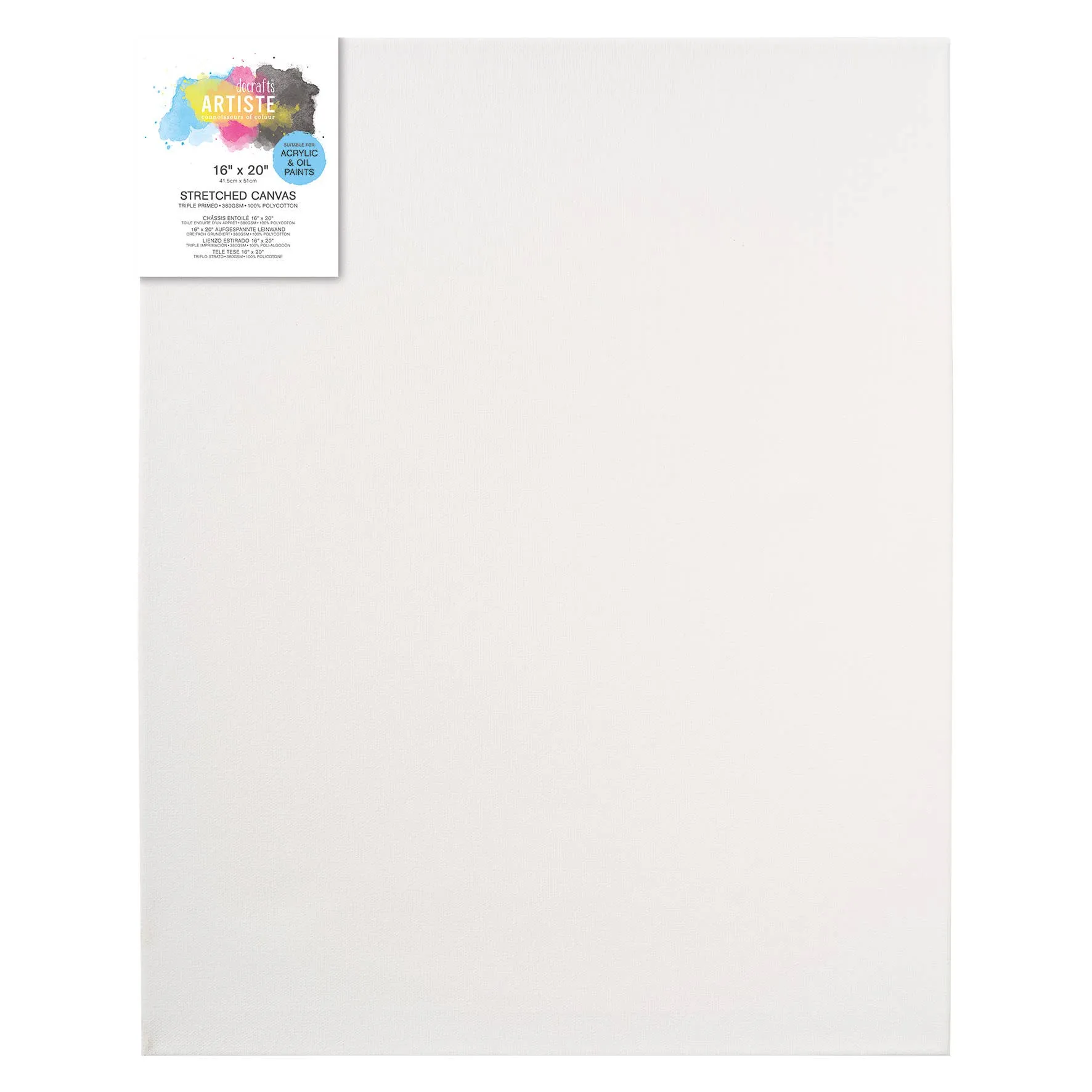 Artiste Stretched Canvas, 380gsm, White, 16x20", Triple Primed, Wooden Frame Painting, Perfect Canvas for Painting, Art Supplies for Acrylic Paint & Canvas Wall Art, Combine with Art Set & Paint Set