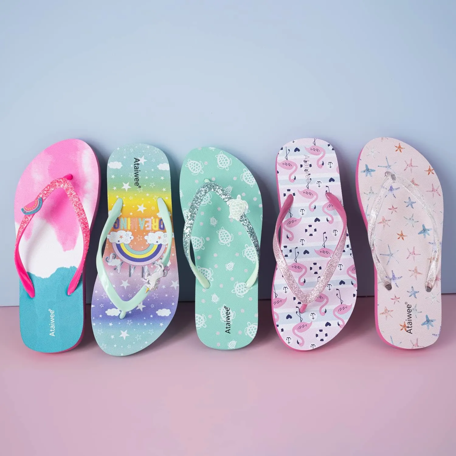 Ataiwee Girl's Flip Flops, Kid's Slip On Thong Sandals with Fruit Printed.