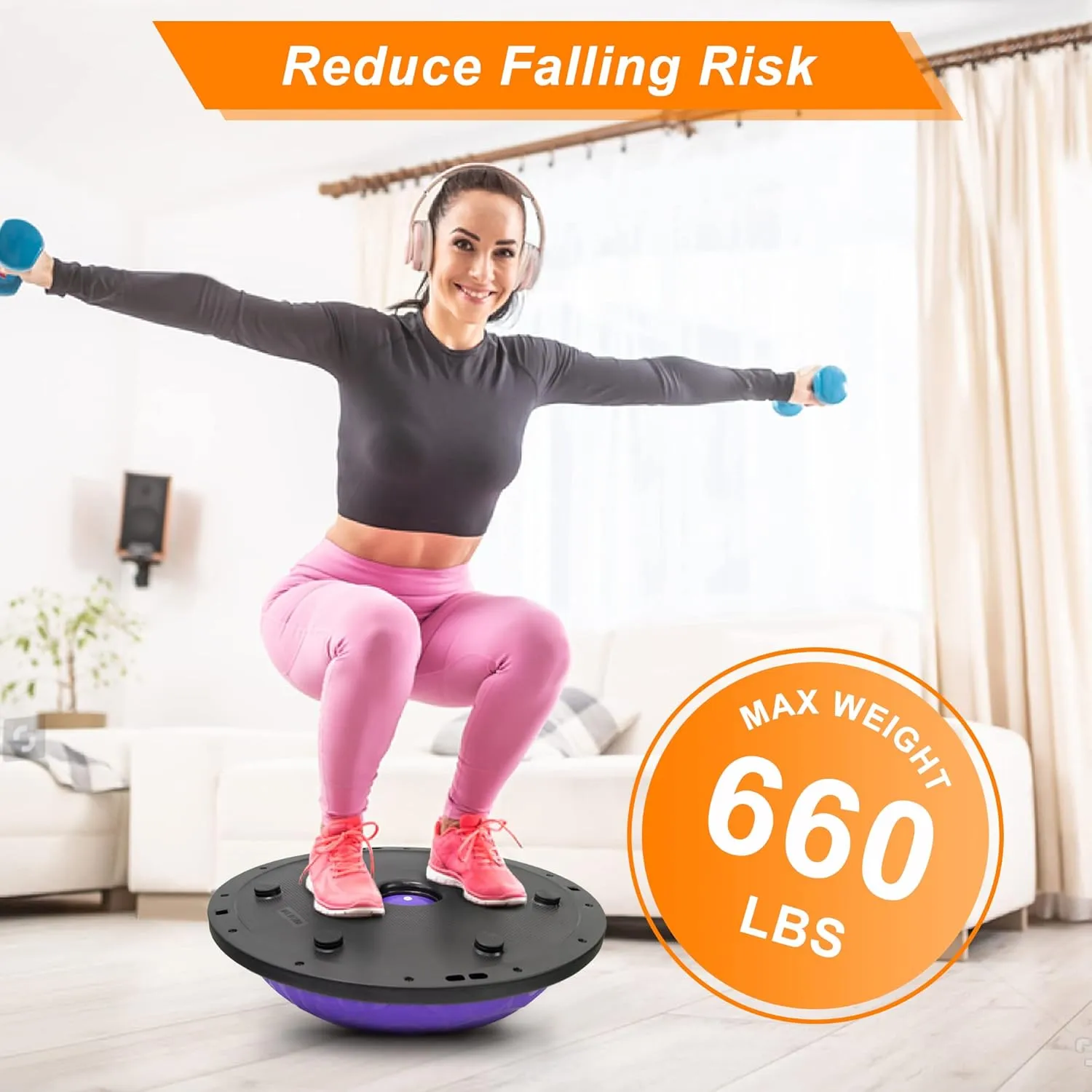 ATIVAFIT Balance Ball Half Exercise Ball Balance Trainer Inflatable Yoga Ball for Home Gym Workouts Core Strength Fitness Half Ball with Resistance Bands, Pump, Support to 660 lbs
