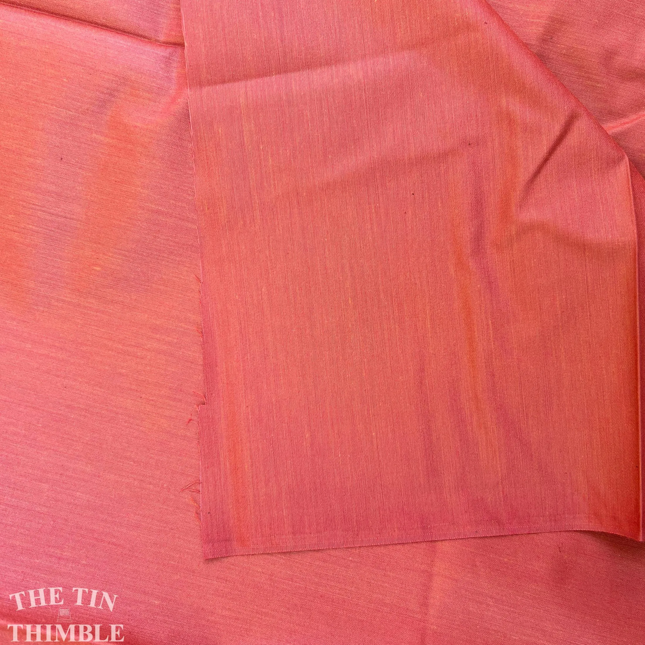 Authentic Vintage Polished Cotton Fabric - Solid Rust Red/Orange Chintz - 46" Wide - Sold by the Yard