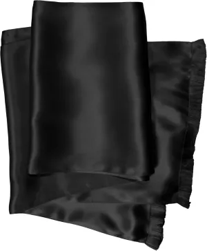 Aviator Scarf - BLACK - Soft, Sleek, Stylish – Double Layer - Genuine Satin Silk – 100% Silk