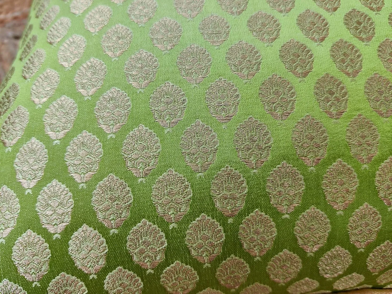 AVKA Studio Craftbot Damask Throw Pillow Covers - Pack of 2 Faux Silk Brocade Decorative Pillows - Light Green Gold 16X16 Inch- Indian Jacquard Cover-Cover Only