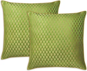 AVKA Studio Craftbot Damask Throw Pillow Covers - Pack of 2 Faux Silk Brocade Decorative Pillows - Light Green Gold 16X16 Inch- Indian Jacquard Cover-Cover Only