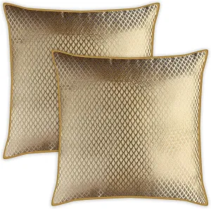 AVKA Studio Floral Throw Pillow Covers - Pack of 2 Brocade Decorative Pillows - Beige and Gold 16x16 Inch - Indian Jacquard Cushion Cover - Cover Only