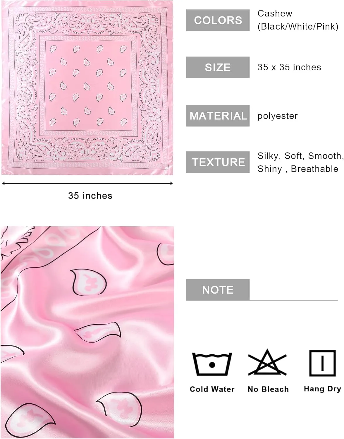 AWAYTR 35” Large Square Satin Head Scarf - 3Pcs Satin Hair Scarves Silk Bandana Scarf Headscarf Silk Feeling Scarf for Women