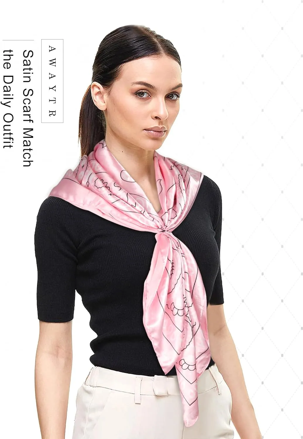 AWAYTR 35” Large Square Satin Head Scarf - 3Pcs Satin Hair Scarves Silk Bandana Scarf Headscarf Silk Feeling Scarf for Women