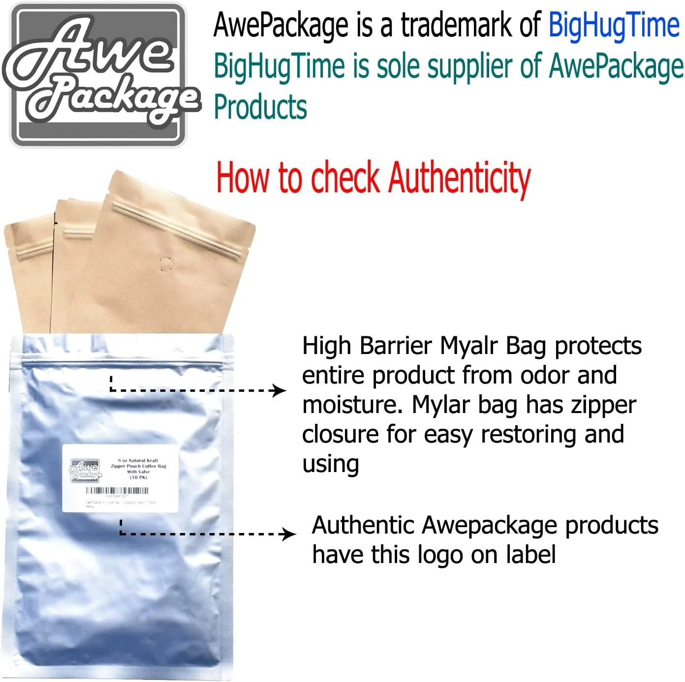 AwePackage Barrier Kraft Paper Stand up Zipper Coffee Pouch Bags with Aroma Degassing Valve (25, 8 Oz)