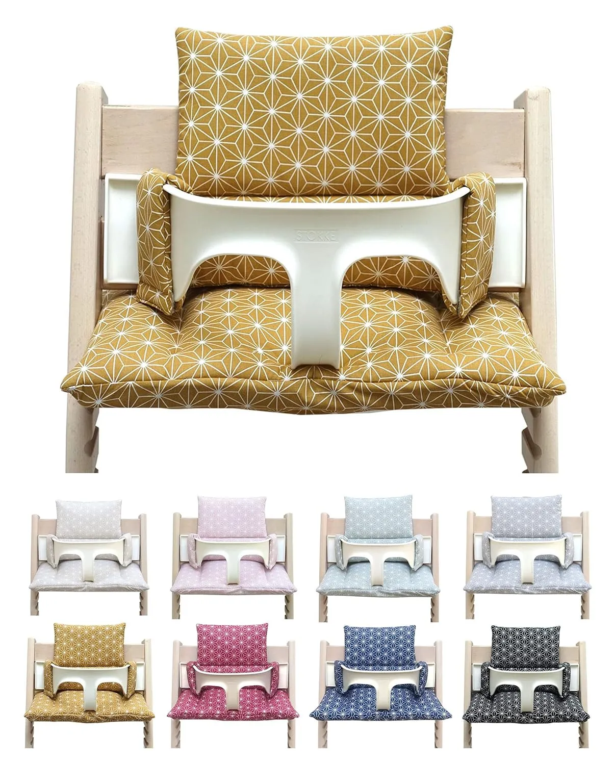 Baby - Coated Cushion Set for Tripp Trapp High Chair of Stokke - Happy Star Yellow - 100% Made in Germany, All Materials Oeko TEX 100 Certified