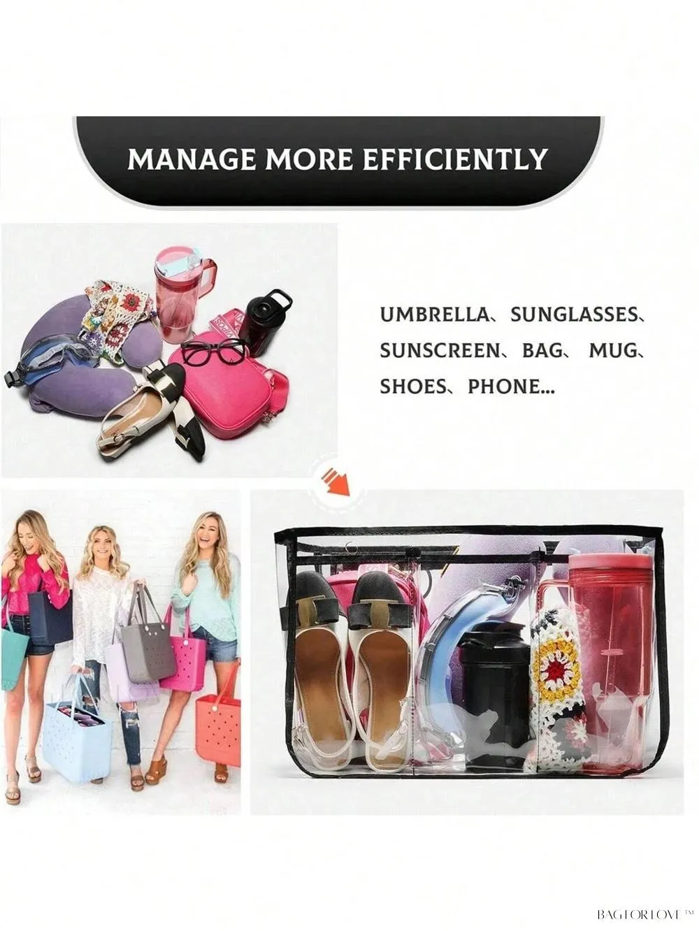 BagForLove - Clear Insert Organizer for Ladies' Accessories