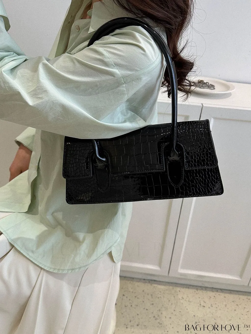 BagForLove - Crocodile-Embossed Metallic Flap Shoulder Bag - Chic and Unique Design